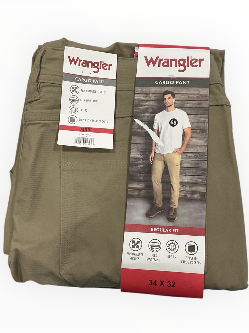 Wrangler Mens Regular Fit Cargo Pants Tan Stretch Flex Waist 34x32 1972660